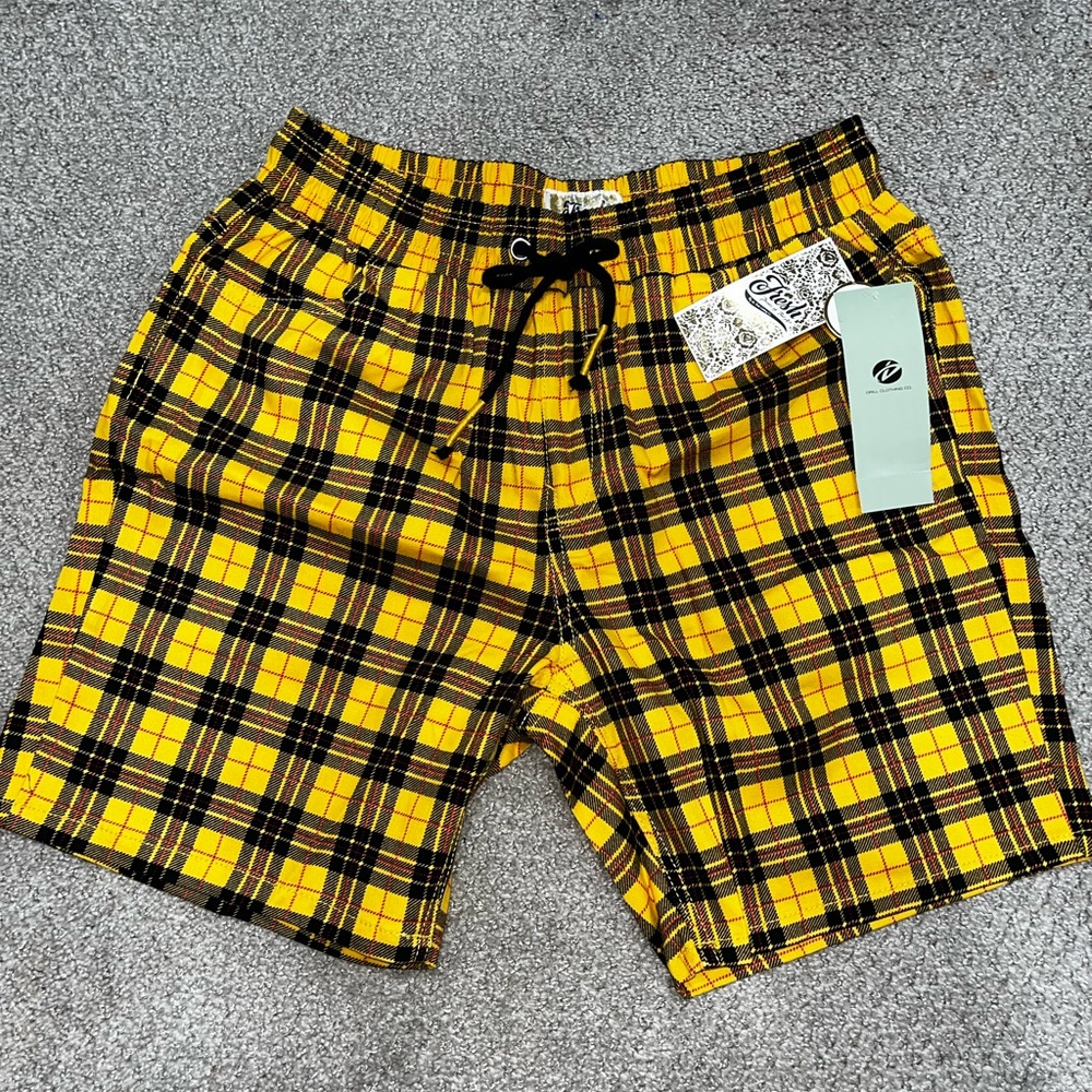 Yellow and Black Plaid Shorts